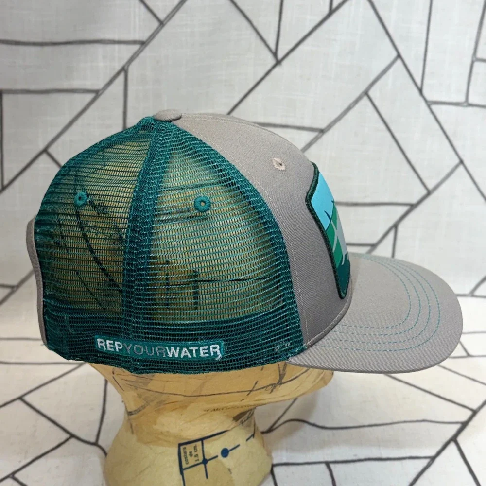 RepYourWater Trucker Hat OS Grey Teal Bonefish Tarpon Trust Fishing Snapback Cap